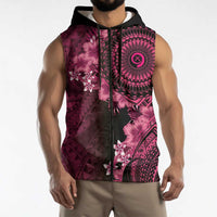 Vanuatu Sleeveless Zip Hoodie Hibisus Polynesian Pattern Pink LT14 - Polynesian Pride