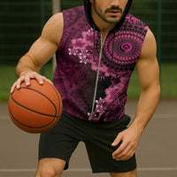 Vanuatu Sleeveless Zip Hoodie Hibisus Polynesian Pattern Pink - Polynesian Pride