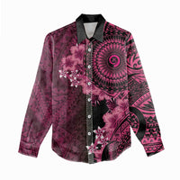 Vanuatu Women Casual Shirt Hibisus Polynesian Pattern Pink - Polynesian Pride