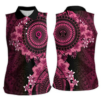 Vanuatu Women Sleeveless Polo Shirt Hibisus Polynesian Pattern Pink LT14 - Polynesian Pride