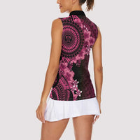 Vanuatu Women Sleeveless Polo Shirt Hibisus Polynesian Pattern Pink LT14 - Polynesian Pride