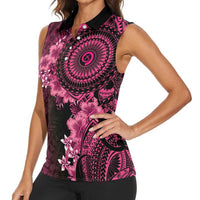 Vanuatu Women Sleeveless Polo Shirt Hibisus Polynesian Pattern Pink LT14 - Polynesian Pride