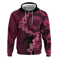 Vanuatu Zip Hoodie Hibisus Polynesian Pattern Pink - Polynesian Pride