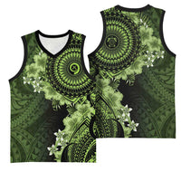 Vanuatu Basketball Jersey Hibisus Polynesian Pattern Green LT14 - Polynesian Pride