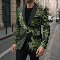 Vanuatu Blazer Hibisus Polynesian Pattern Green - Polynesian Pride