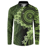 Vanuatu Button Sweatshirt Hibisus Polynesian Pattern Green LT14 Green - Polynesian Pride