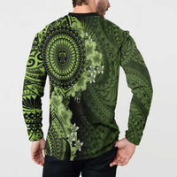 Vanuatu Button Sweatshirt Hibisus Polynesian Pattern Green LT14 - Polynesian Pride