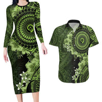 Vanuatu Couples Matching Long Sleeve Bodycon Dress and Hawaiian Shirt Hibisus Polynesian Pattern Green LT14 Green - Polynesian Pride