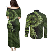 Vanuatu Couples Matching Puletasi and Long Sleeve Button Shirt Hibisus Polynesian Pattern Green LT14 - Polynesian Pride