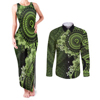 Vanuatu Couples Matching Tank Maxi Dress and Long Sleeve Button Shirt Hibisus Polynesian Pattern Green LT14 Green - Polynesian Pride