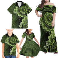Vanuatu Family Matching Off Shoulder Maxi Dress and Hawaiian Shirt Hibisus Polynesian Pattern Green LT14 - Polynesian Pride