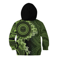 Vanuatu Kid Hoodie Hibisus Polynesian Pattern Green - Polynesian Pride