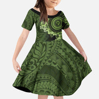 Vanuatu Kid Short Sleeve Dress Hibisus Polynesian Pattern Green - Polynesian Pride