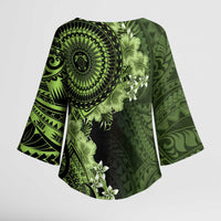 Vanuatu Kimono Sleeve Blouse Hibisus Polynesian Pattern Green LT14 - Polynesian Pride
