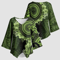 Vanuatu Kimono Sleeve Blouse Hibisus Polynesian Pattern Green LT14 - Polynesian Pride