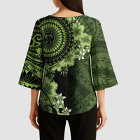 Vanuatu Kimono Sleeve Blouse Hibisus Polynesian Pattern Green LT14 - Polynesian Pride