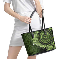 Vanuatu Leather Tote Bag Hibisus Polynesian Pattern Green - Polynesian Pride