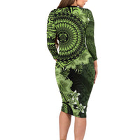 Vanuatu Long Sleeve Bodycon Dress Hibisus Polynesian Pattern Green - Polynesian Pride