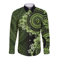 Vanuatu Long Sleeve Button Shirt Hibisus Polynesian Pattern Green LT14 Unisex Green - Polynesian Pride