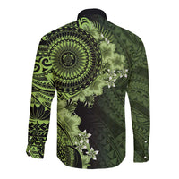 Vanuatu Long Sleeve Button Shirt Hibisus Polynesian Pattern Green LT14 - Polynesian Pride