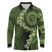 Vanuatu Long Sleeve Polo Shirt Hibisus Polynesian Pattern Green - Polynesian Pride