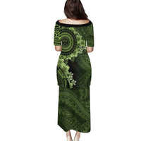 Vanuatu Puletasi Hibisus Polynesian Pattern Green - Polynesian Pride