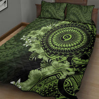 Vanuatu Quilt Bed Set Hibisus Polynesian Pattern Green - Polynesian Pride