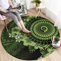 Vanuatu Round Carpet Hibisus Polynesian Pattern Green - Polynesian Pride