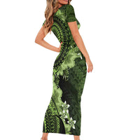 Vanuatu Short Sleeve Bodycon Dress Hibisus Polynesian Pattern Green LT14 - Polynesian Pride