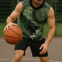 Vanuatu Sleeveless Hoodie Hibisus Polynesian Pattern Green - Polynesian Pride