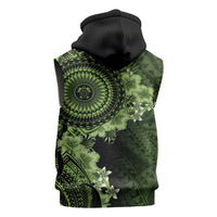 Vanuatu Sleeveless Zip Hoodie Hibisus Polynesian Pattern Green LT14 - Polynesian Pride