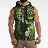 Vanuatu Sleeveless Zip Hoodie Hibisus Polynesian Pattern Green LT14 - Polynesian Pride