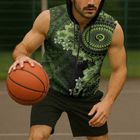 Vanuatu Sleeveless Zip Hoodie Hibisus Polynesian Pattern Green LT14 - Polynesian Pride