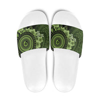 Vanuatu Slide Sandals Hibisus Polynesian Pattern Green - Polynesian Pride
