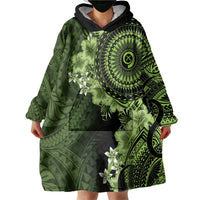 Vanuatu Wearable Blanket Hoodie Hibisus Polynesian Pattern Green - Polynesian Pride