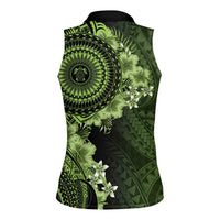 Vanuatu Women Sleeveless Polo Shirt Hibisus Polynesian Pattern Green LT14 - Polynesian Pride