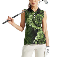 Vanuatu Women Sleeveless Polo Shirt Hibisus Polynesian Pattern Green LT14 - Polynesian Pride