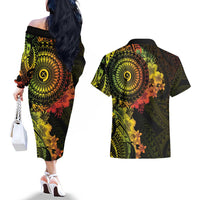 Vanuatu Couples Matching Off The Shoulder Long Sleeve Dress and Hawaiian Shirt Hibisus Polynesian Pattern Reggae LT14 - Polynesian Pride