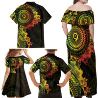 Vanuatu Family Matching Off Shoulder Maxi Dress and Hawaiian Shirt Hibisus Polynesian Pattern Reggae LT14 - Polynesian Pride