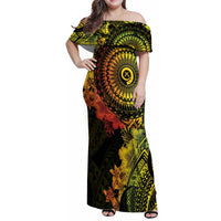 Vanuatu Family Matching Off Shoulder Maxi Dress and Hawaiian Shirt Hibisus Polynesian Pattern Reggae LT14 Mom's Dress Reggae - Polynesian Pride