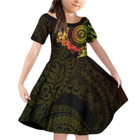 Vanuatu Family Matching Off Shoulder Short Dress and Hawaiian Shirt Hibisus Polynesian Pattern Reggae LT14 Daughter's Dress Reggae - Polynesian Pride