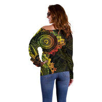 Vanuatu Off Shoulder Sweater Hibisus Polynesian Pattern Reggae - Polynesian Pride