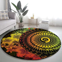 Vanuatu Round Carpet Hibisus Polynesian Pattern Reggae - Polynesian Pride