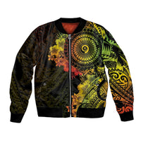 Vanuatu Sleeve Zip Bomber Jacket Hibisus Polynesian Pattern Reggae - Polynesian Pride