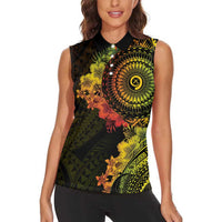 Vanuatu Women Sleeveless Polo Shirt Hibisus Polynesian Pattern Reggae LT14 - Polynesian Pride