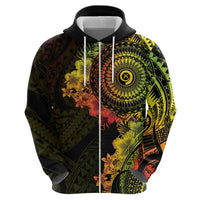 Vanuatu Zip Hoodie Hibisus Polynesian Pattern Reggae - Polynesian Pride