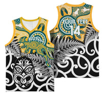 New Zealand Australia Rugby Custom Basketball Jersey Wallabies Aboriginal All Black Maori Tiki Together - Polynesian Pride
