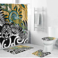 New Zealand Australia Rugby Bathroom Set Wallabies Aboriginal All Black Maori Tiki Together - Polynesian Pride