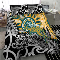 New Zealand Australia Rugby Bedding Set Wallabies Aboriginal All Black Maori Tiki Together - Polynesian Pride
