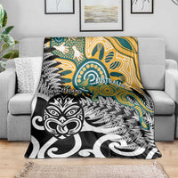 New Zealand Australia Rugby Blanket Wallabies Aboriginal All Black Maori Tiki Together - Polynesian Pride